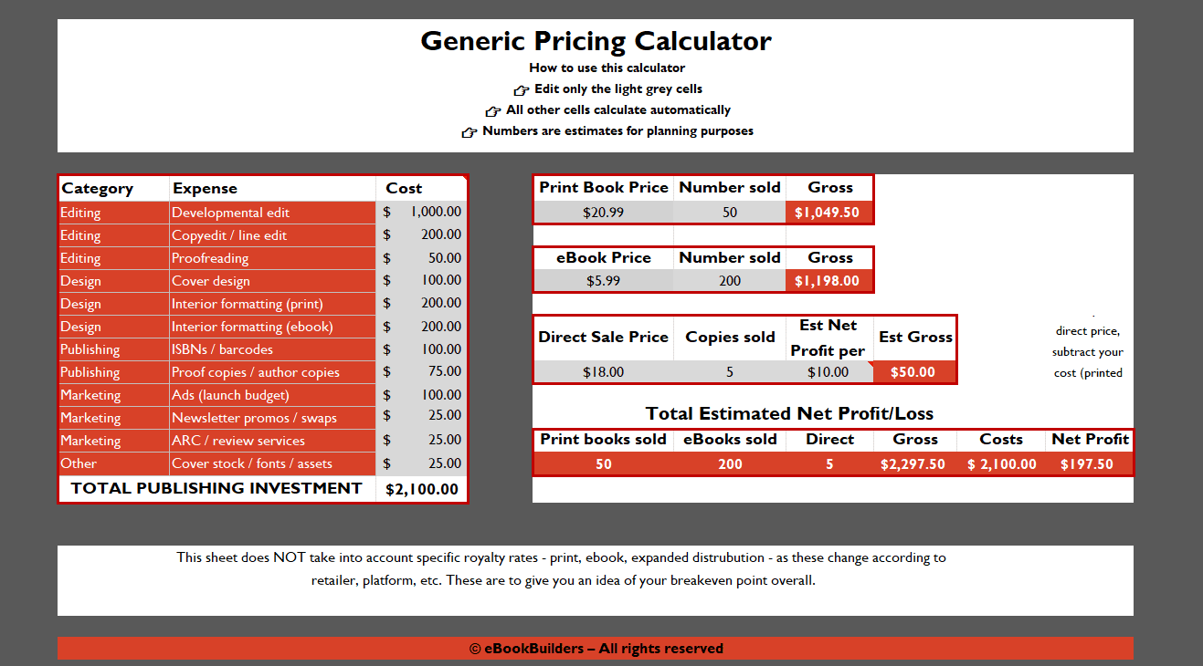 eBookBuilders Pricing Calculator