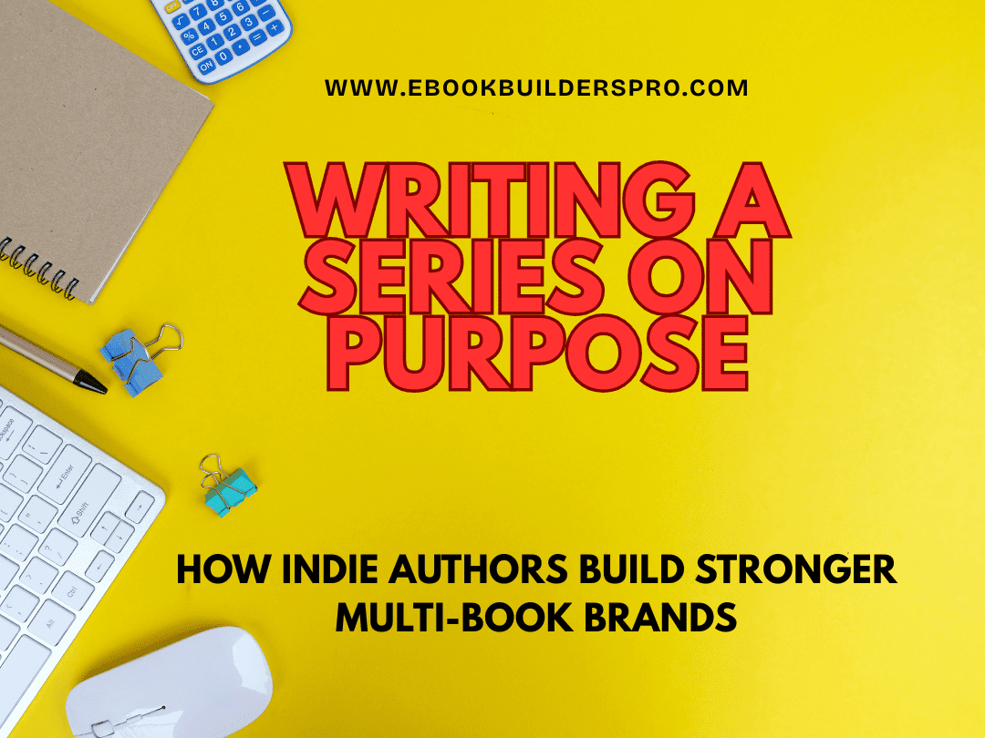 Bright yellow Publishing U featured graphic for “Writing a Series on Purpose,” focused on helping indie authors build stronger multi-book brands and series strategy.
